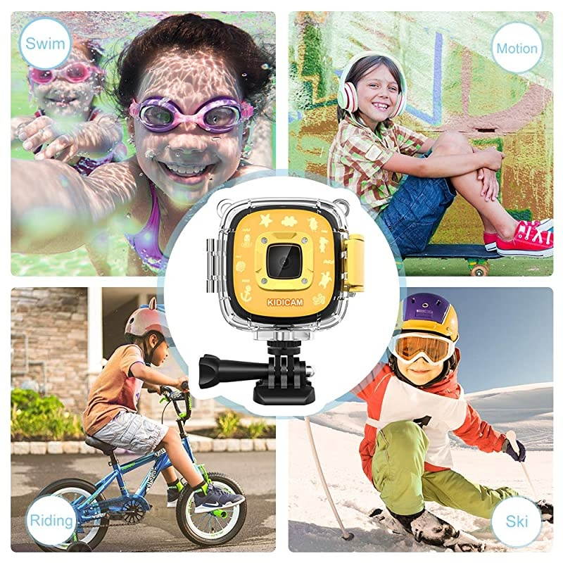 Kidicam 2.0 Kids Action Camera, Waterproof Digital Camera for Boys Girls 1080P Sports Camera Camcorder with 16GB Memory Card (Yellow)