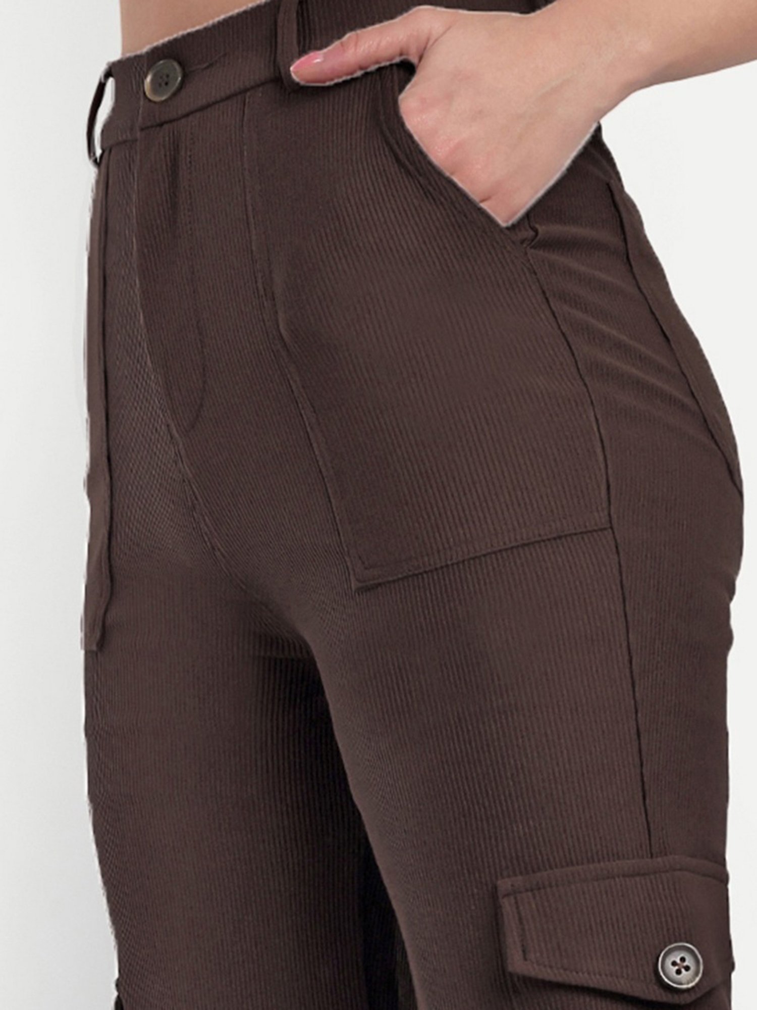 Broadstar Brown Straight Fit High Rise Cargo Pants