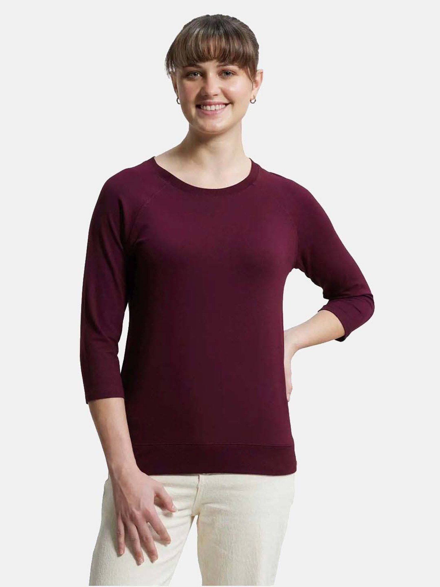 Jockey AW14 Women's Super Combed Cotton Viscose Regular Fit Solid Three Quarter Sleeve T-Shirt