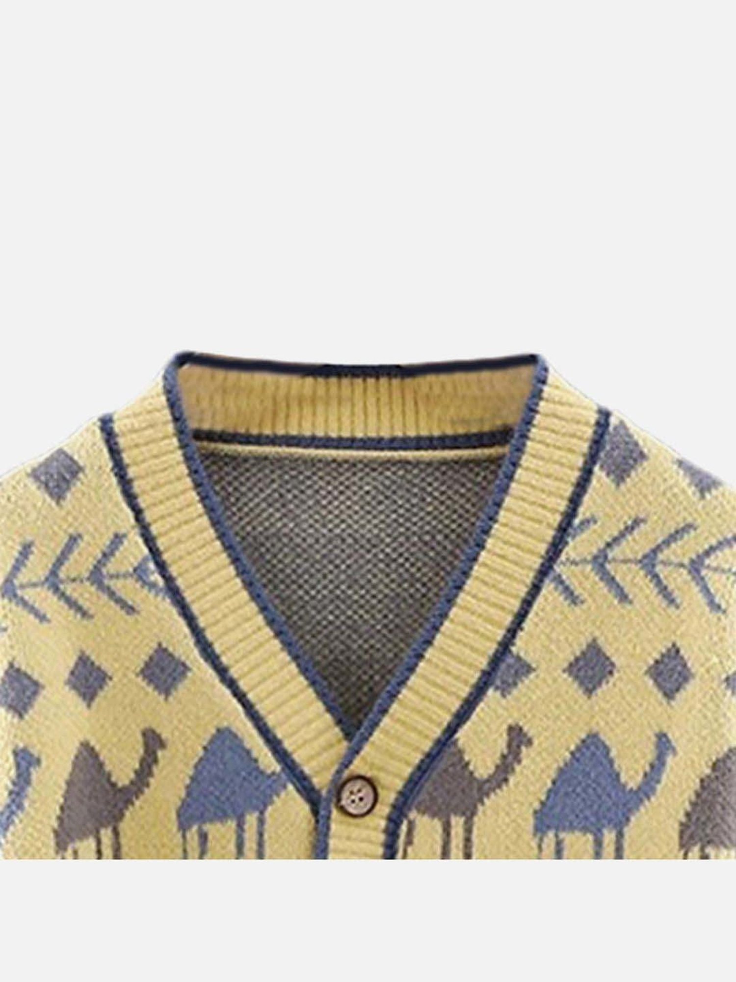 Little Surprise Box Camel Troop Yellow & Blue Printed Full Sleeves Cardigan
