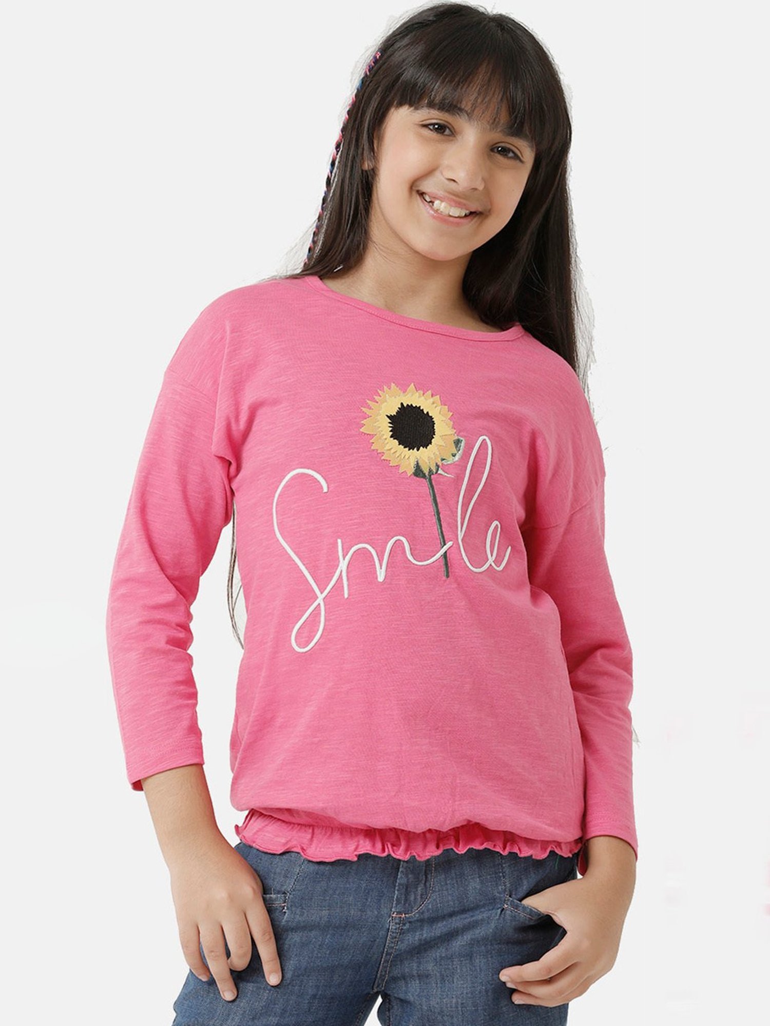 Under Fourteen Only Kids Pink Embroidered Full Sleeves Top