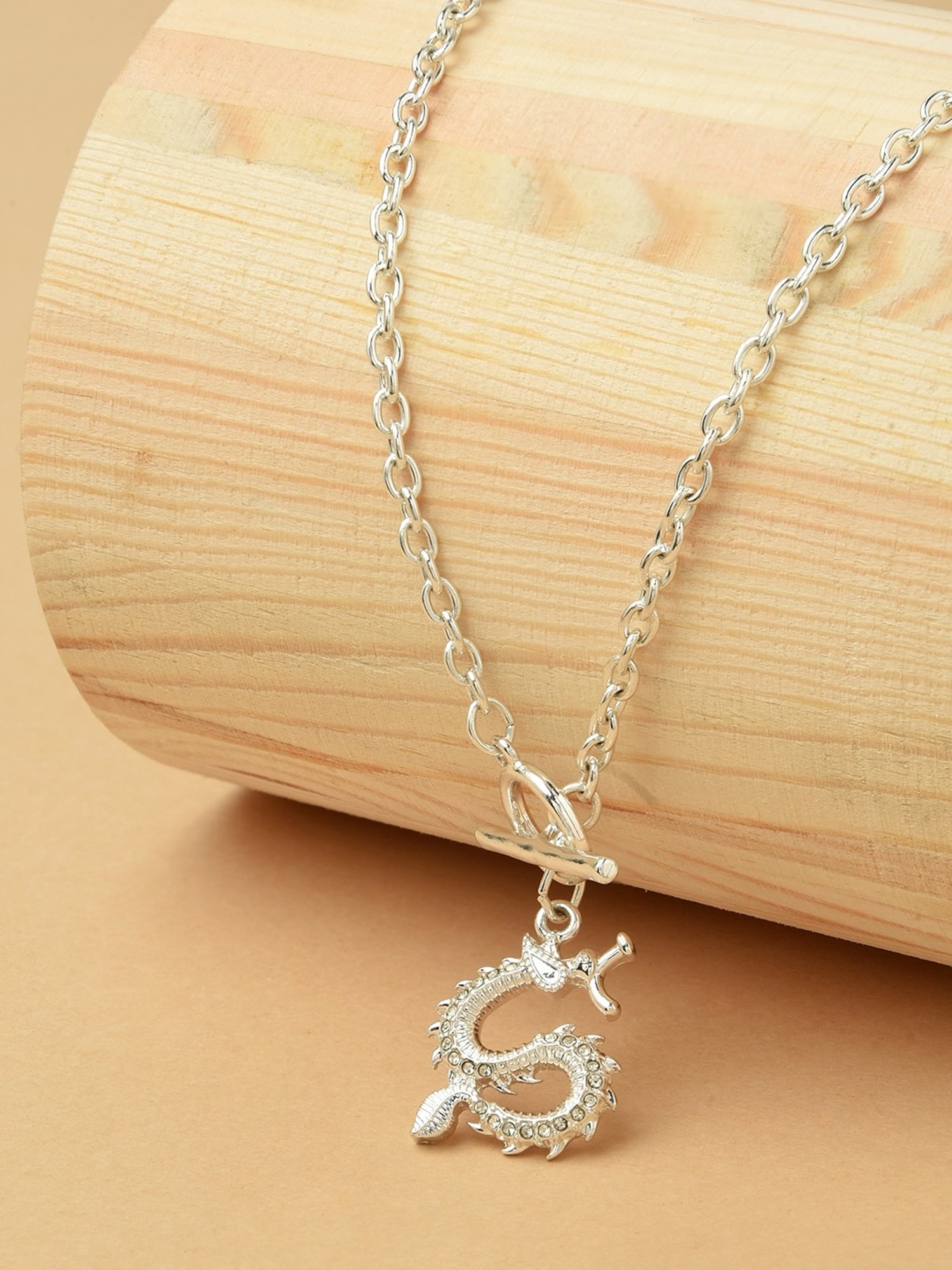 The Bro Code Silver-Plated Dragon Charm Cuban link Chain Necklace for Men