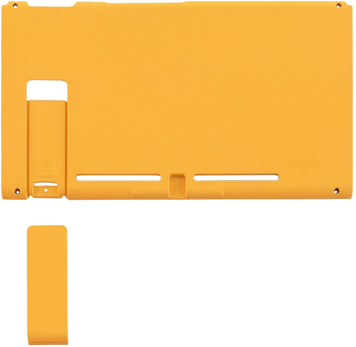 eXtremeRate Soft Touch Grip Caution Yellow Console Back Plate DIY Replacement Housing Shell Case for Nintendo Switch Console with Kickstand &ndash; JoyCon Shell NOT Included