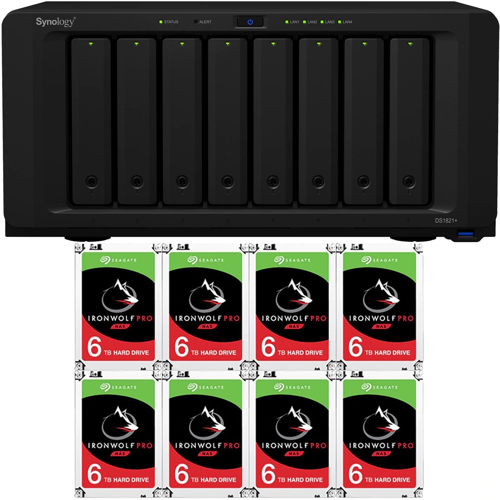 Synology DS1821+ DiskStation with 4GB RAM and 96TB (8 x 12TB) of Seagate Ironwolf PRO NAS Drives Fully Assembled and Tested By CustomTechSales