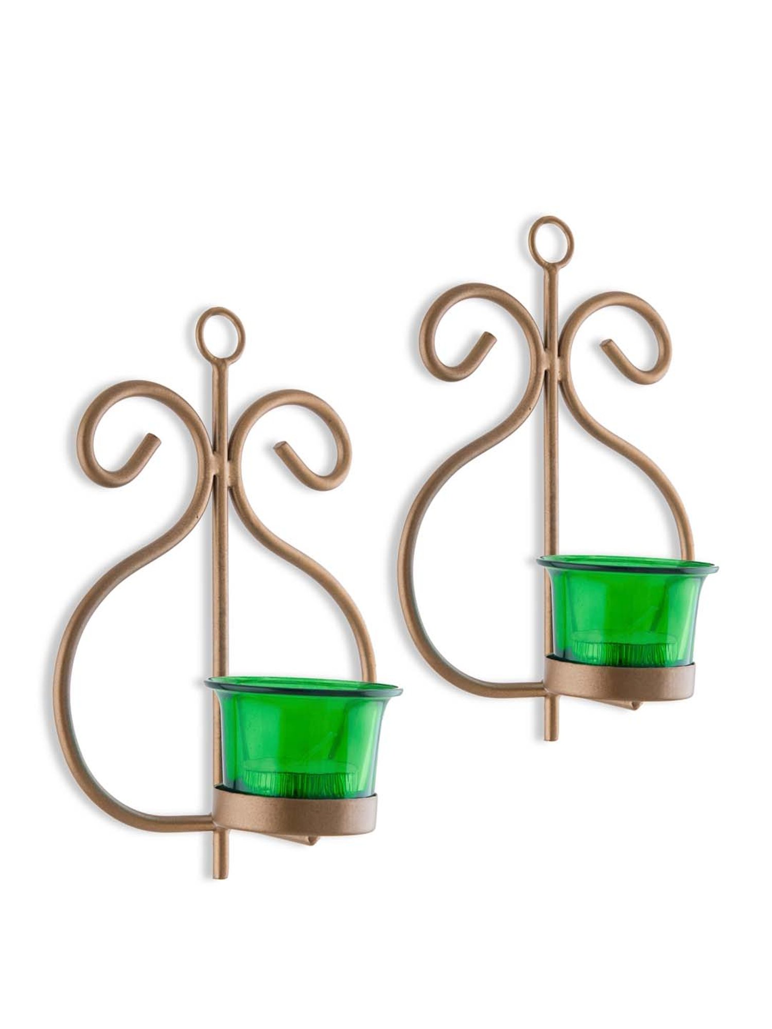 Homesake 'Halloween' Green & Golden Metal Wall Candle Holder With Tea Light Candle - Set of 2