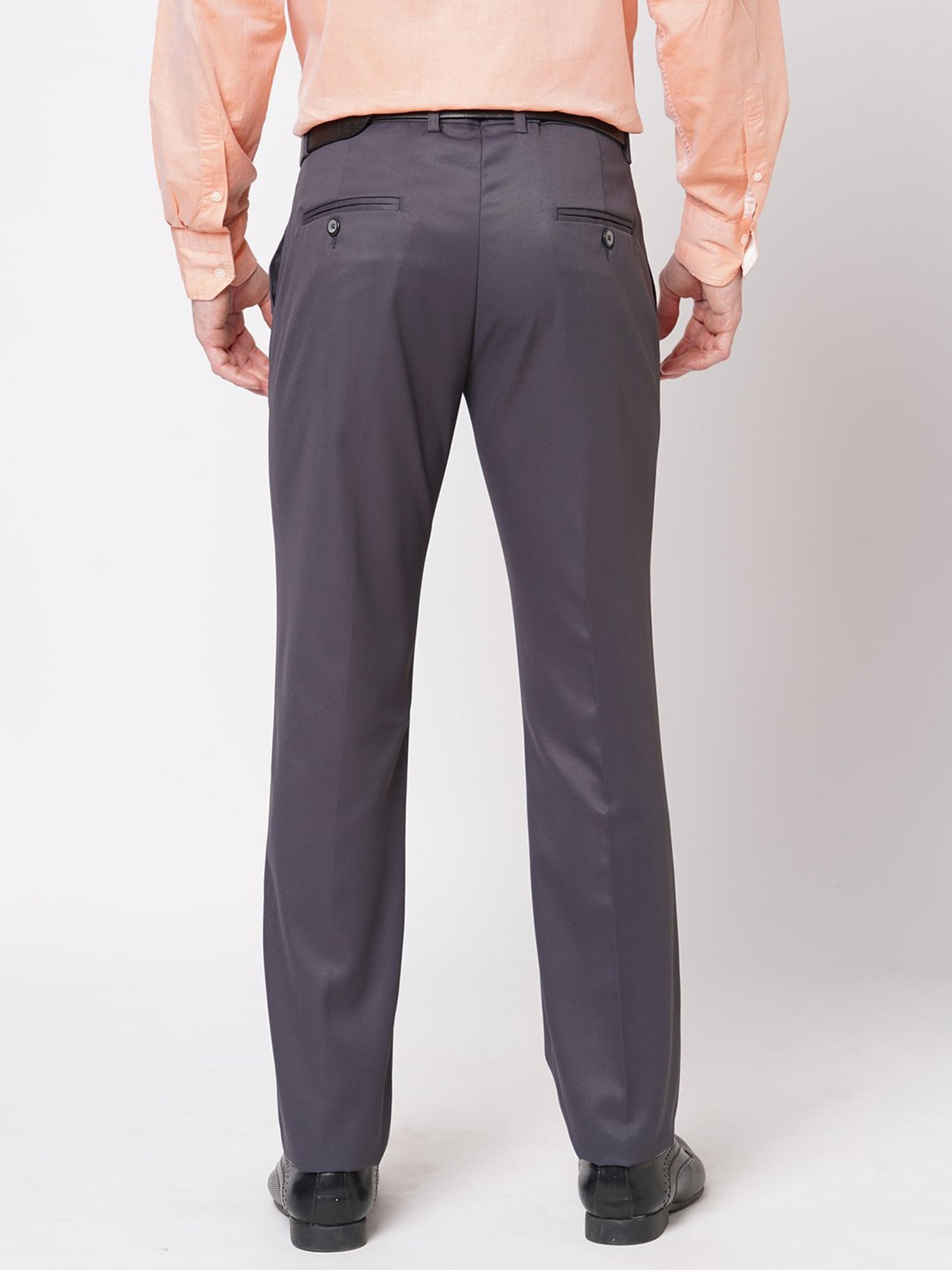 SOLEMIO Purple Slim Fit Flat Front Trousers