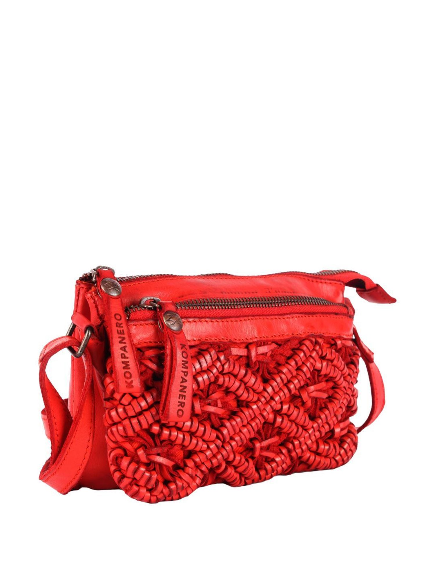 KOMPANERO Macrame Pep Red Textured Medium Sling Handbag