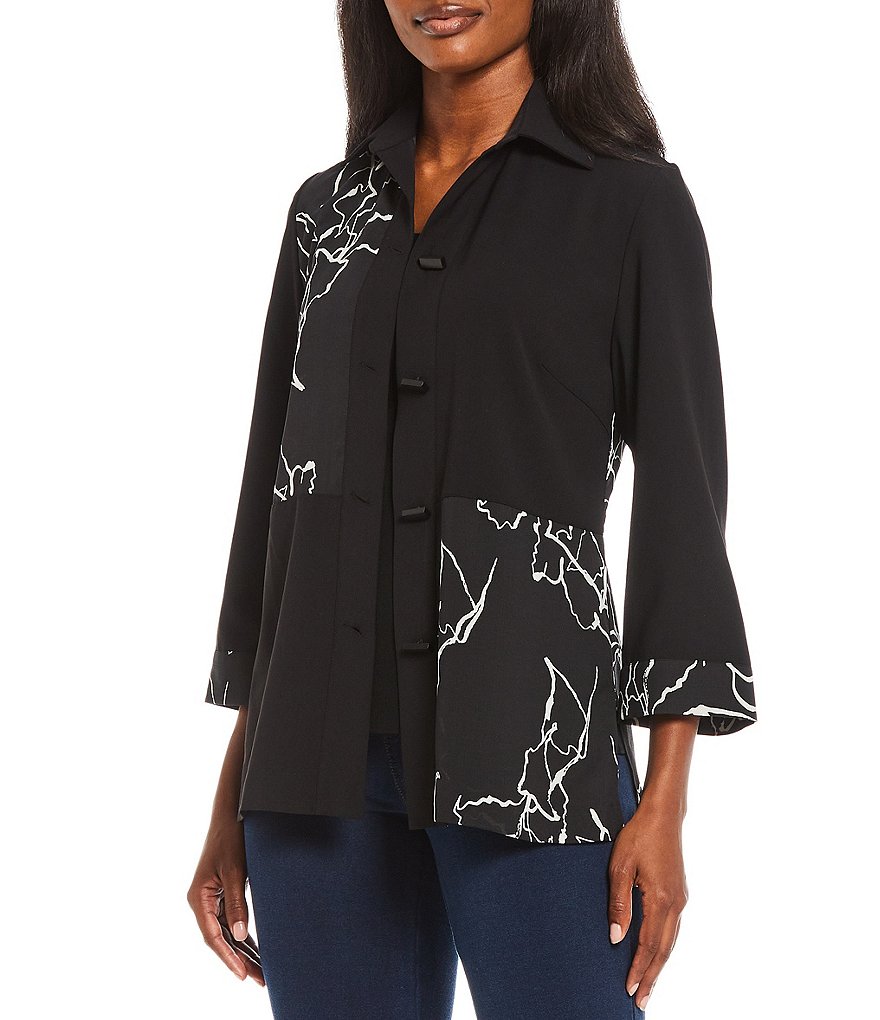 Eva Varro Solid Knit Jersey Notch Lapel Collar Two-Button Jacket