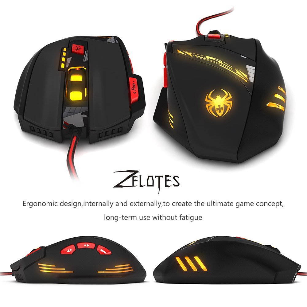AGPtek Zelotes T90 Professional 1000/1600/2400/3200/5500/8000 DPI USB Wired Gaming Mouse Optical LED 8 Buttons for Pro Gamer