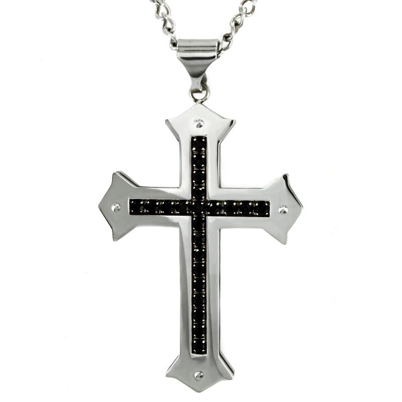 Men's Crucible Cubic Zirconia Stainless Steel Cross Necklace