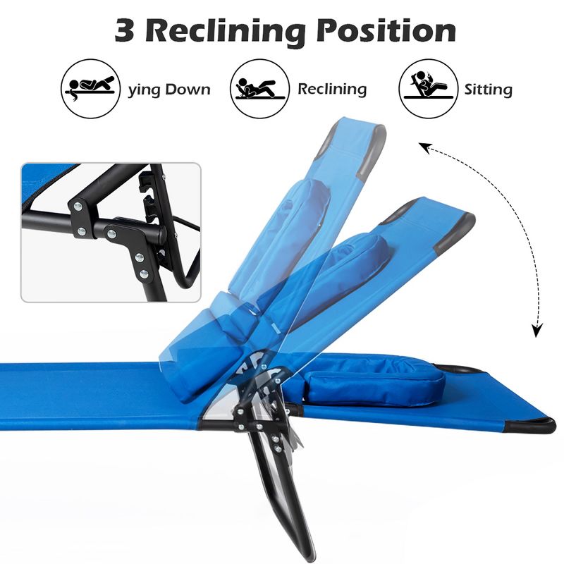 Costway Folding Chaise Lounge Chair Adjustable Outdoor Patio Beach Camping Recliner