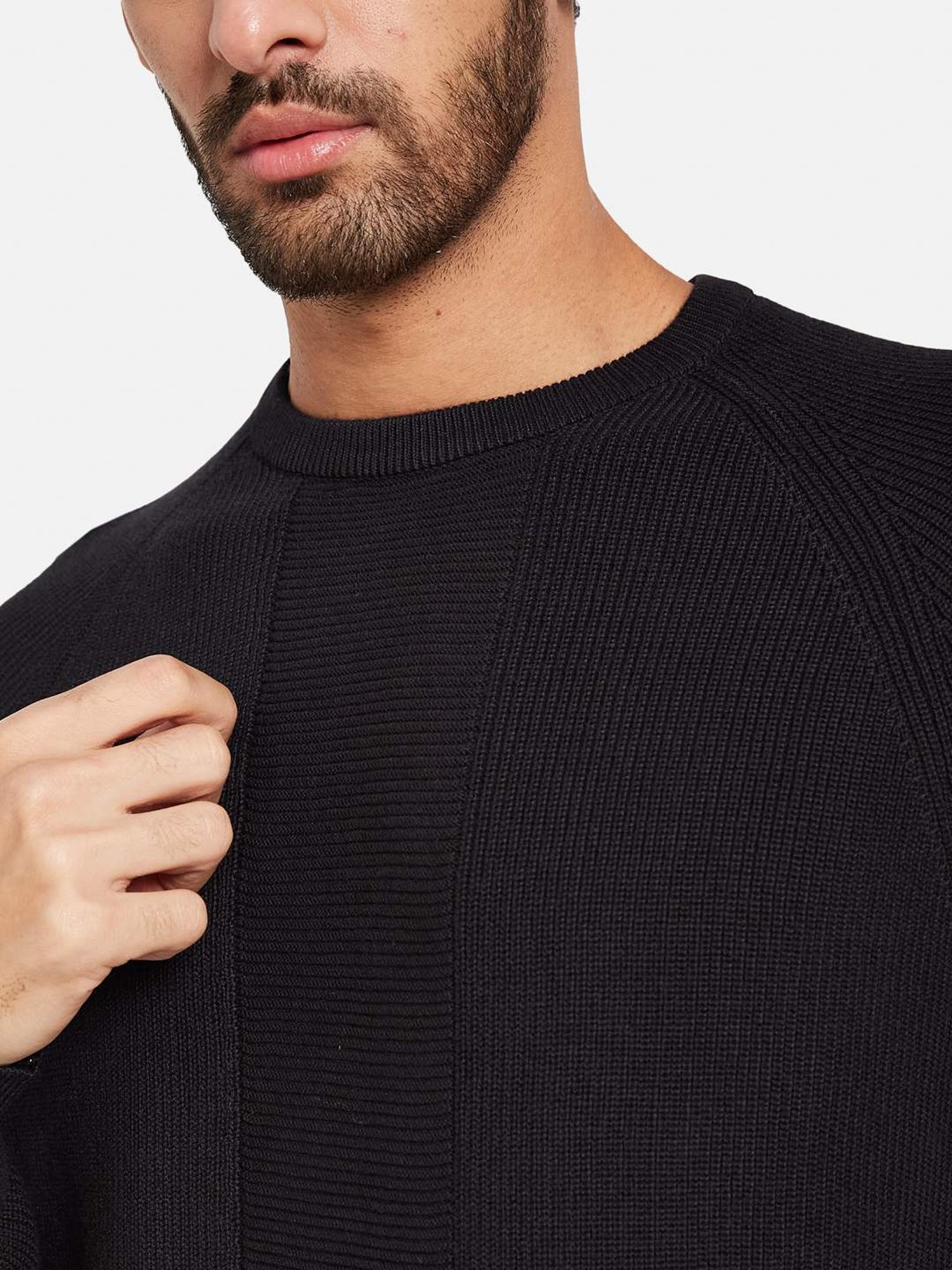 METTLE Black Cotton Regular Fit Sweater