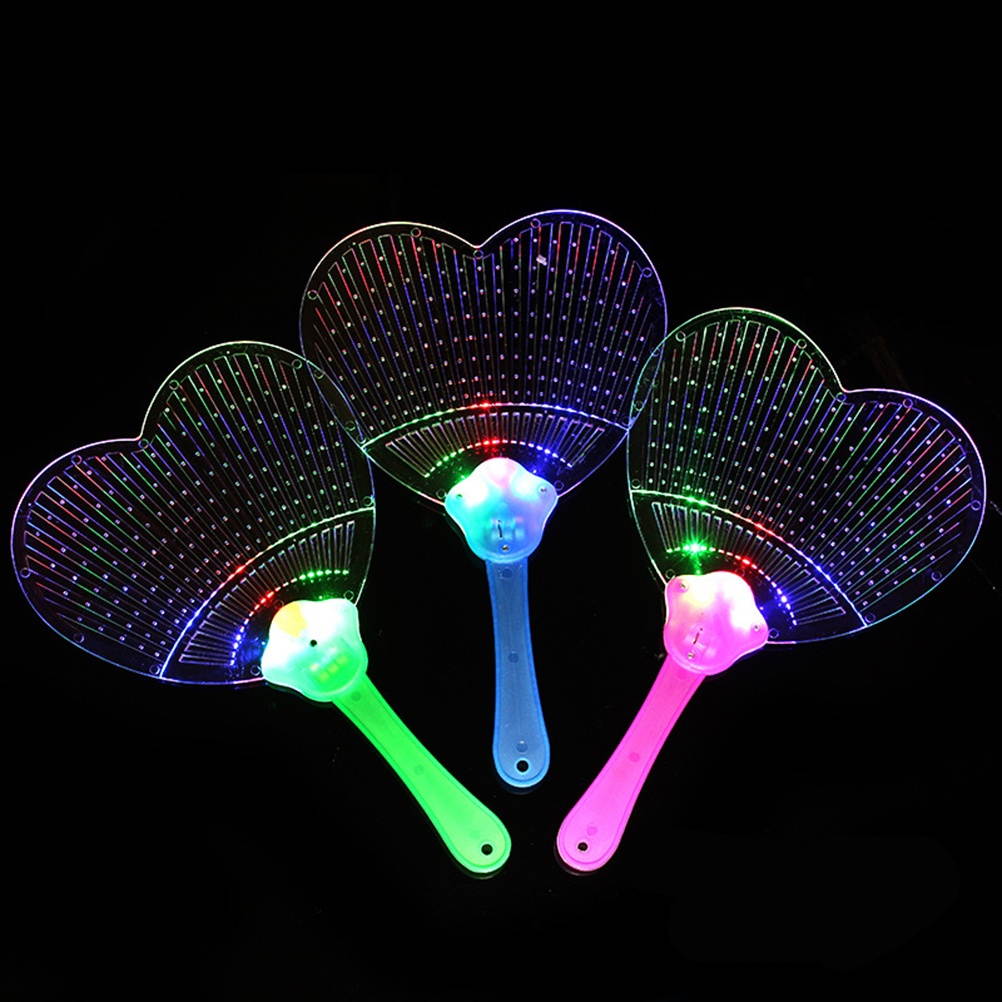 6pcs Colorful Glowing Fan Luminous LED Fan Festival Party Gift Plastic Transparent Fan Toys(Assorted Pattern)