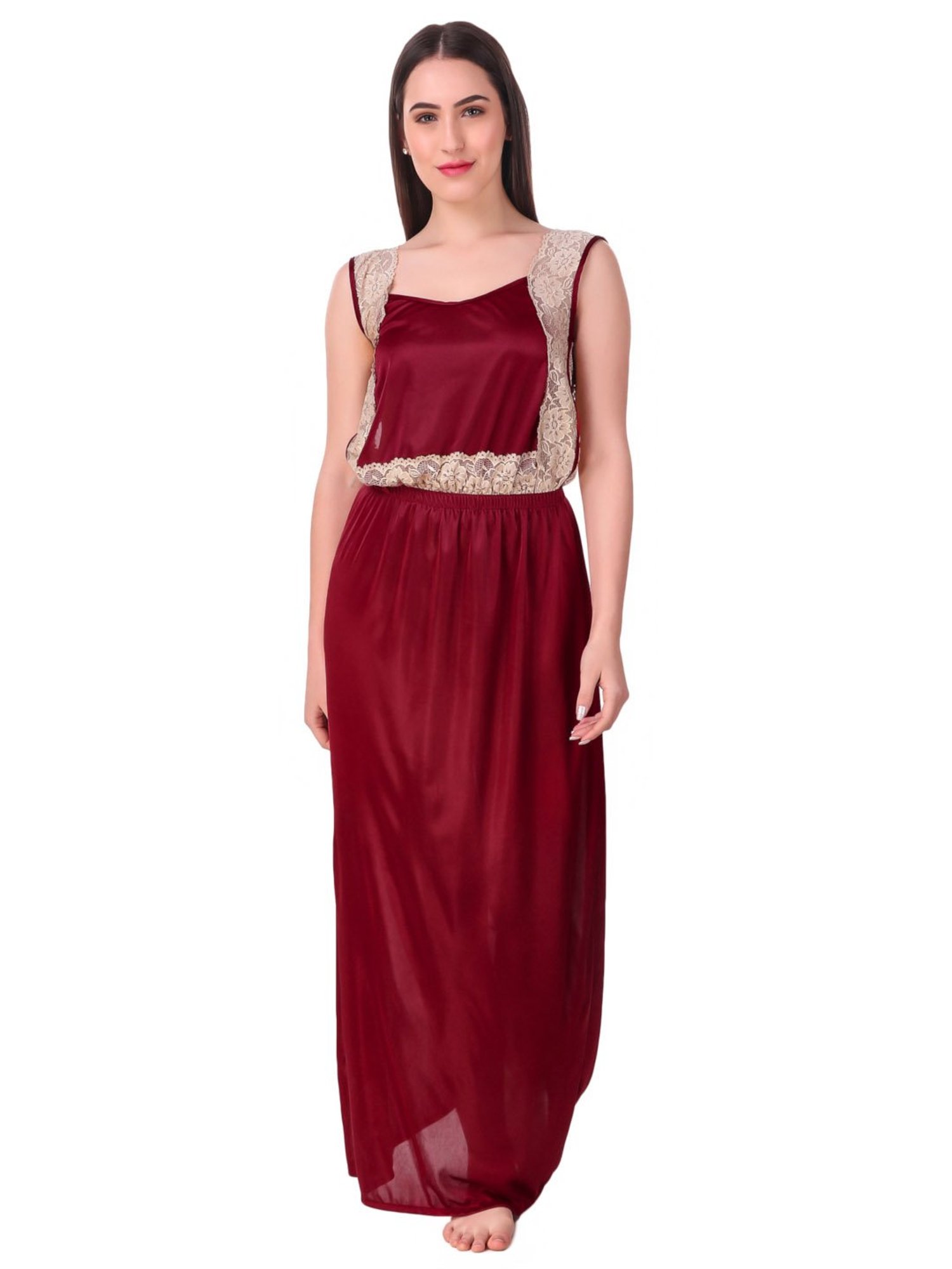 N-Gal Maroon Lace 8 Piece Nighty