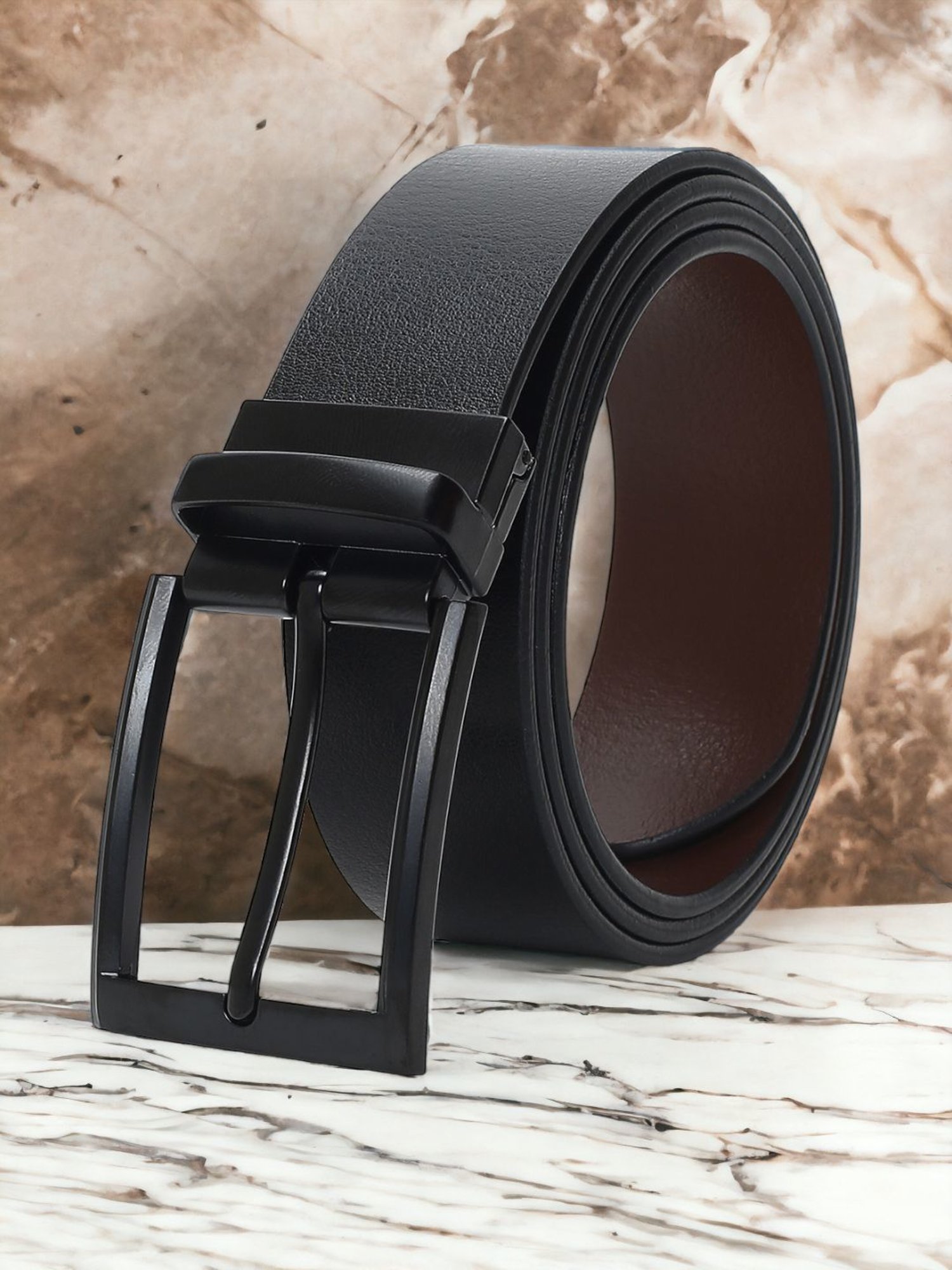 Crusset Black Leather Formal Belt for Men