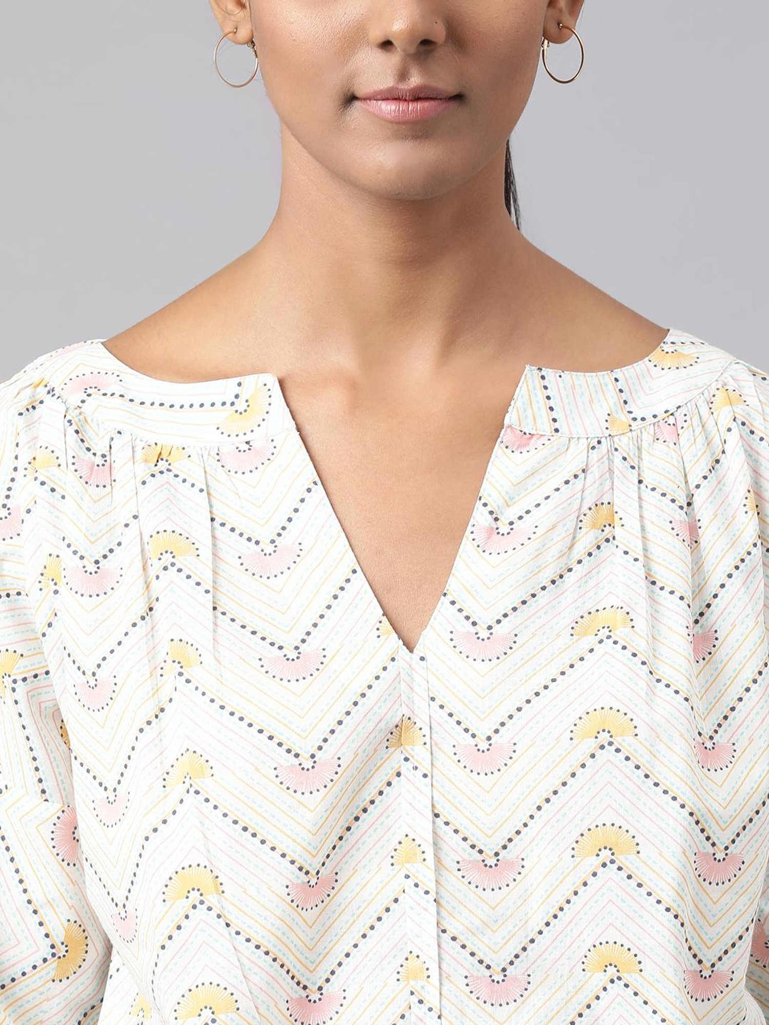 Fabindia White Cotton Printed Top