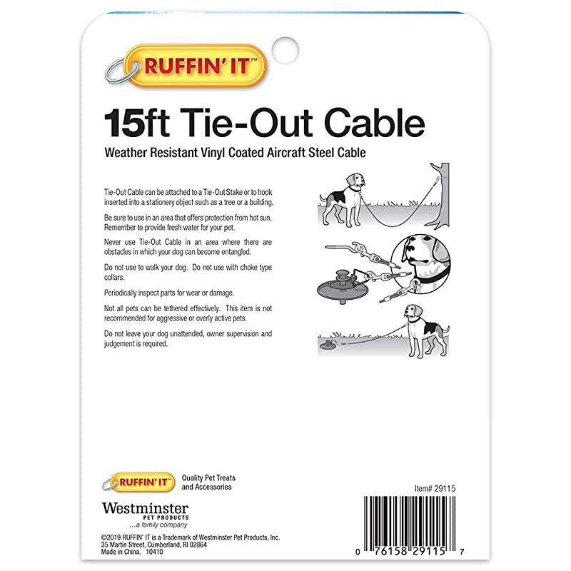 TieOut Cable with Cushioning Spring Medium Duty for Dogs up to 50lbs 15FT
