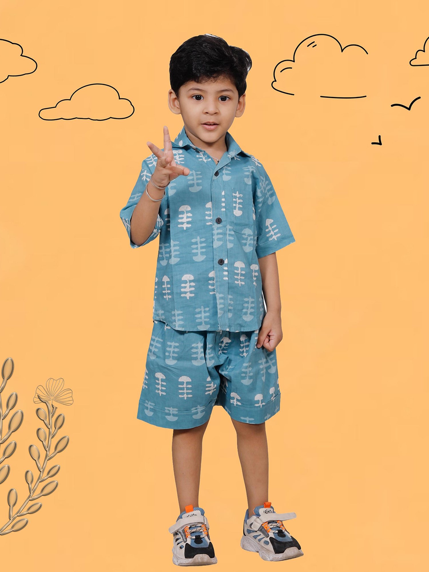 Tippy Top Kids Blue Printed Shirt with Shorts