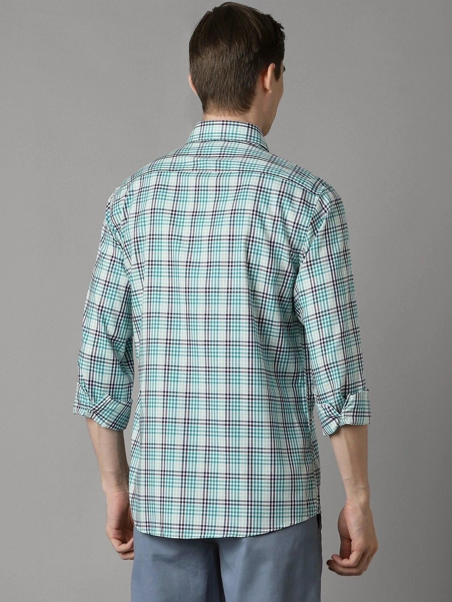 Spykar Blue Cotton Slim Fit Checks Shirt
