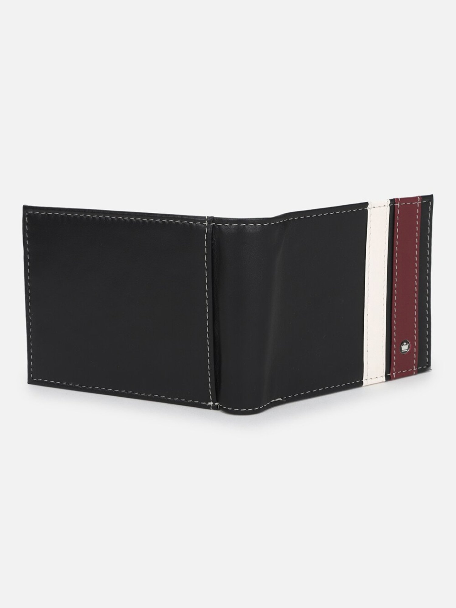 Louis Philippe Black Leather Paneled Bi-Fold Wallet