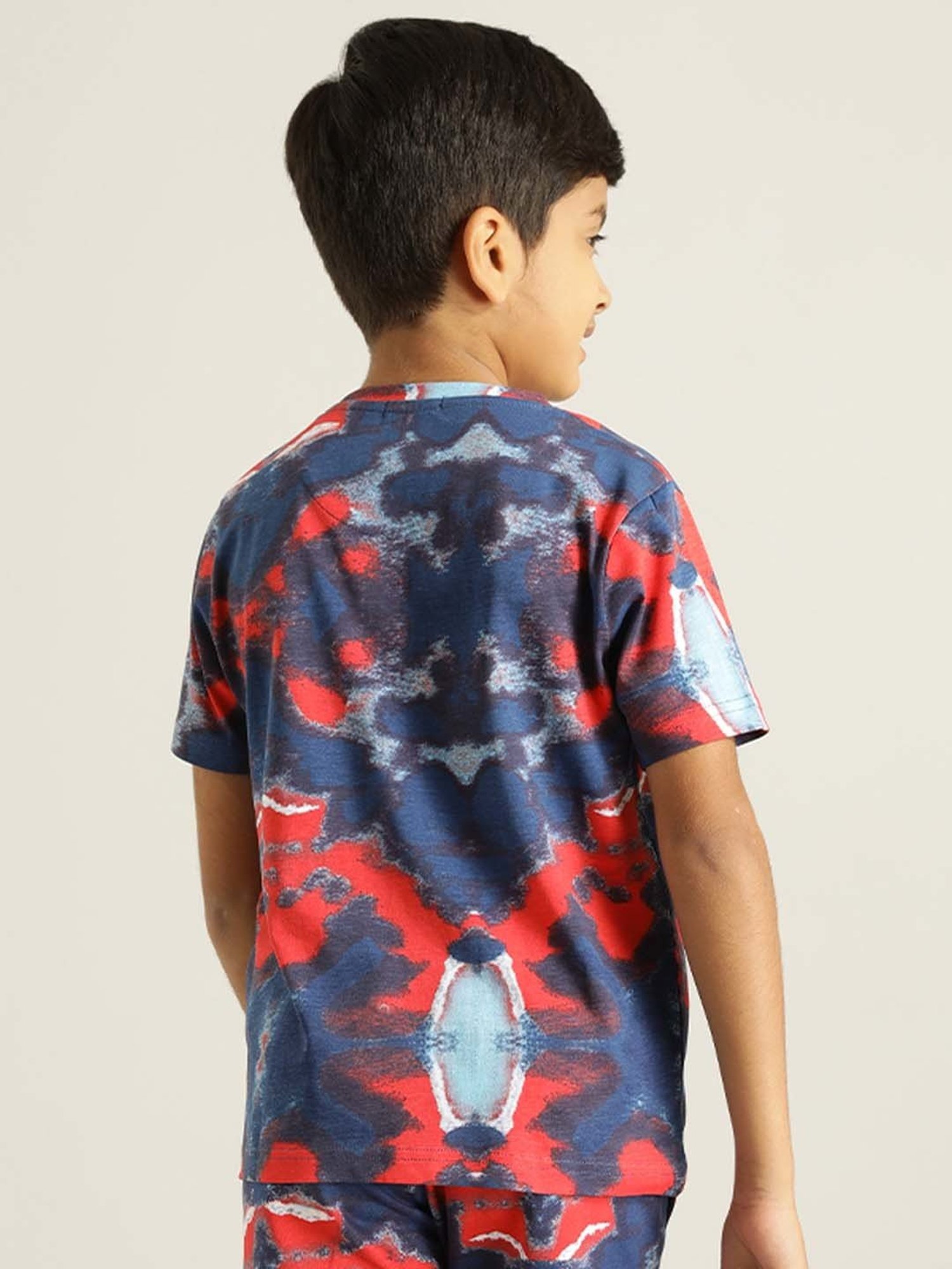 Indian Terrain Boys Navy & Red Cotton Printed T-Shirt