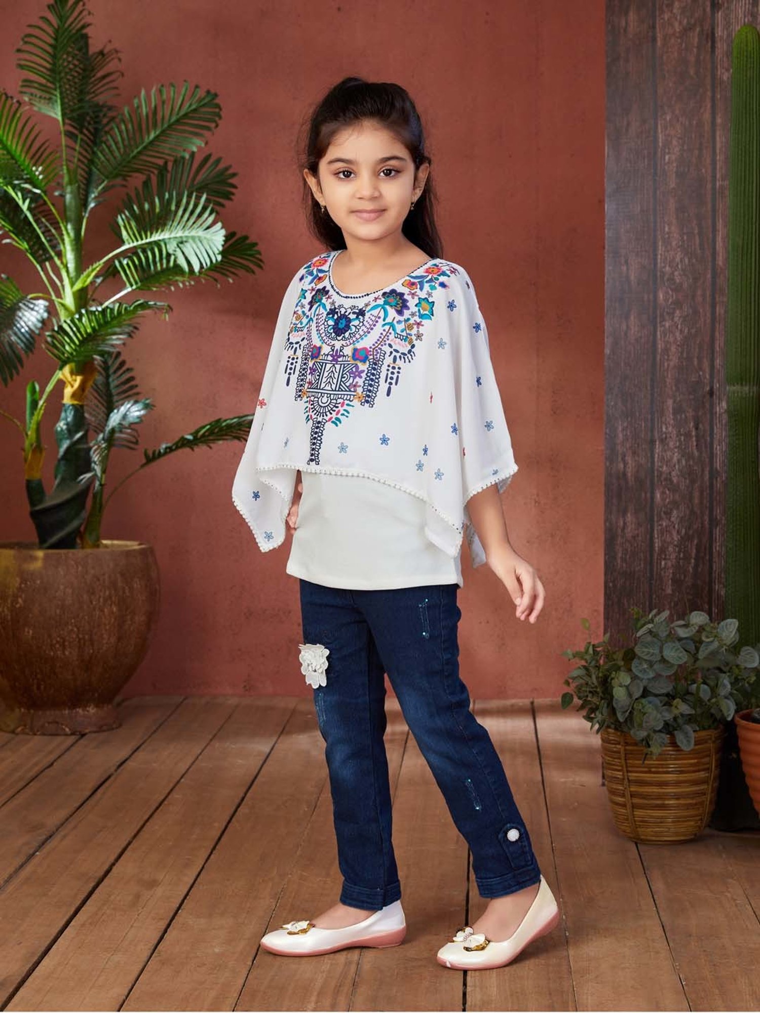 Peppermint Kids Peach Printed Top, Inner with Pants