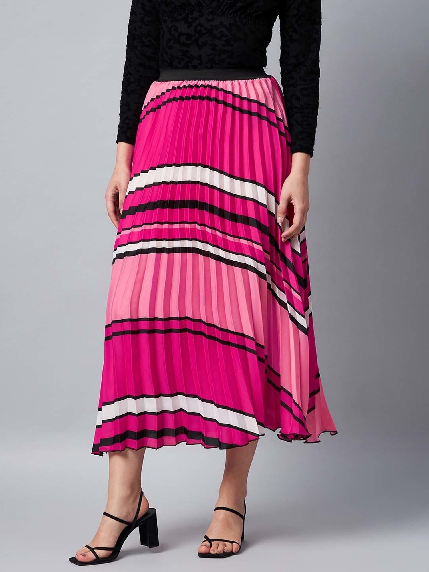 StyleStone Pink Printed Pleated Skirt