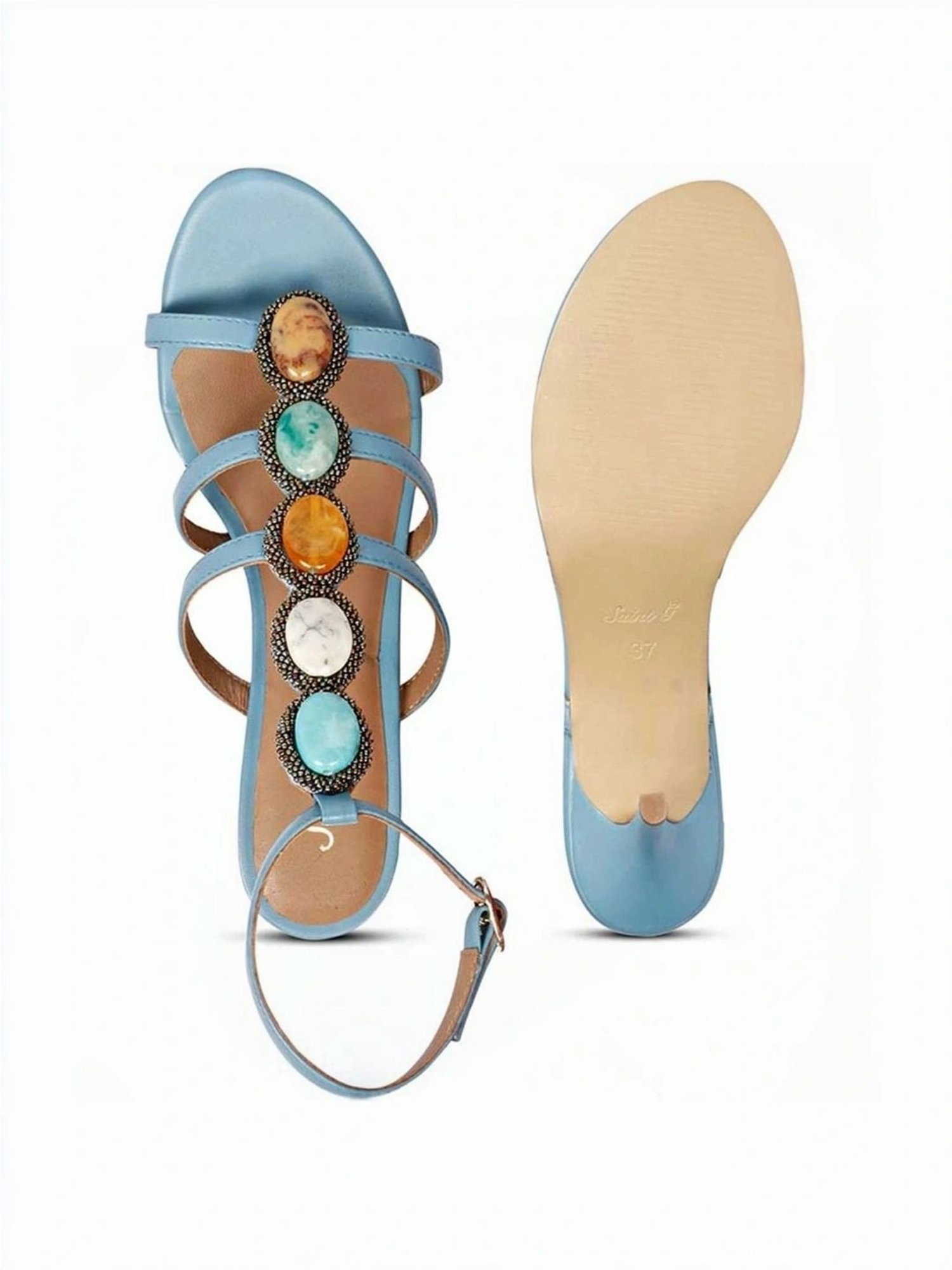 Saint G Women's Blue Ankle Strap Stilettos