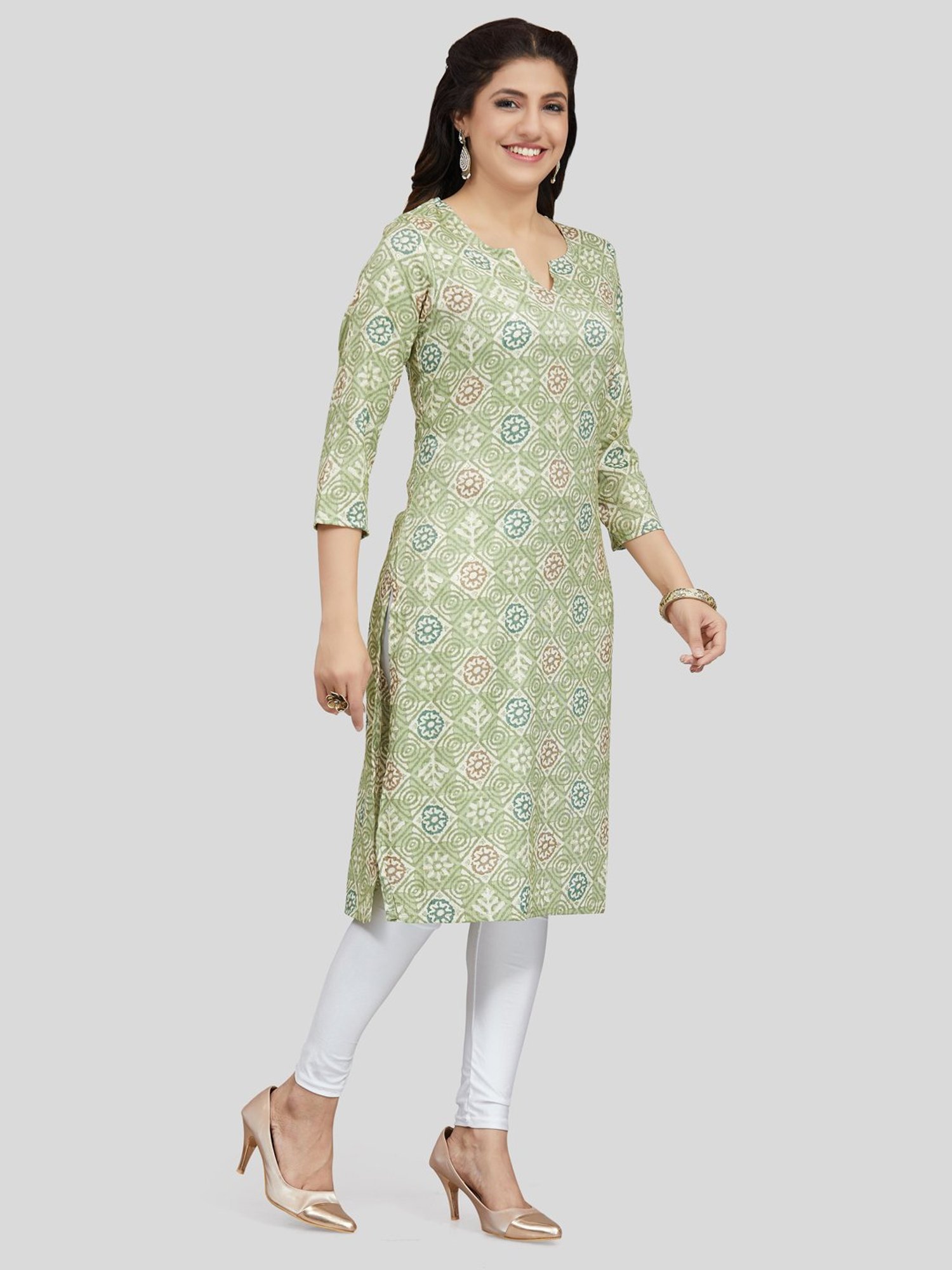 Saree Swarg Green Printed Straight Kurta