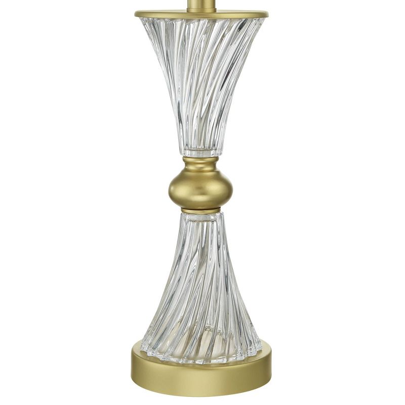 Regency Hill Traditional Glam Table Lamps Set of 2 with USB Charging Port Gold Twisting Glass White Tapered Drum Shade Living Room