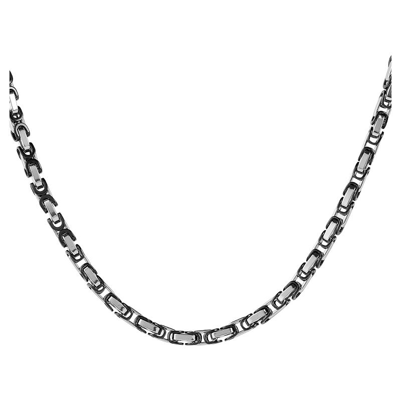 Men's West Coast Jewelry Silverplated and Blackplated Byzantine Chain Necklace