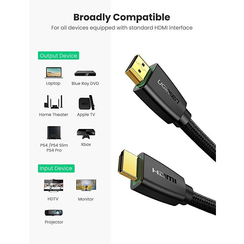 HDMI Cable 4K Braided High Speed HDMI Cord 18Gbps with Ethernet Support 4K 60HZ Compatible for UHD TV Monitor Computer Xbox 360 PS5 PS4 Bluray and More 10FT