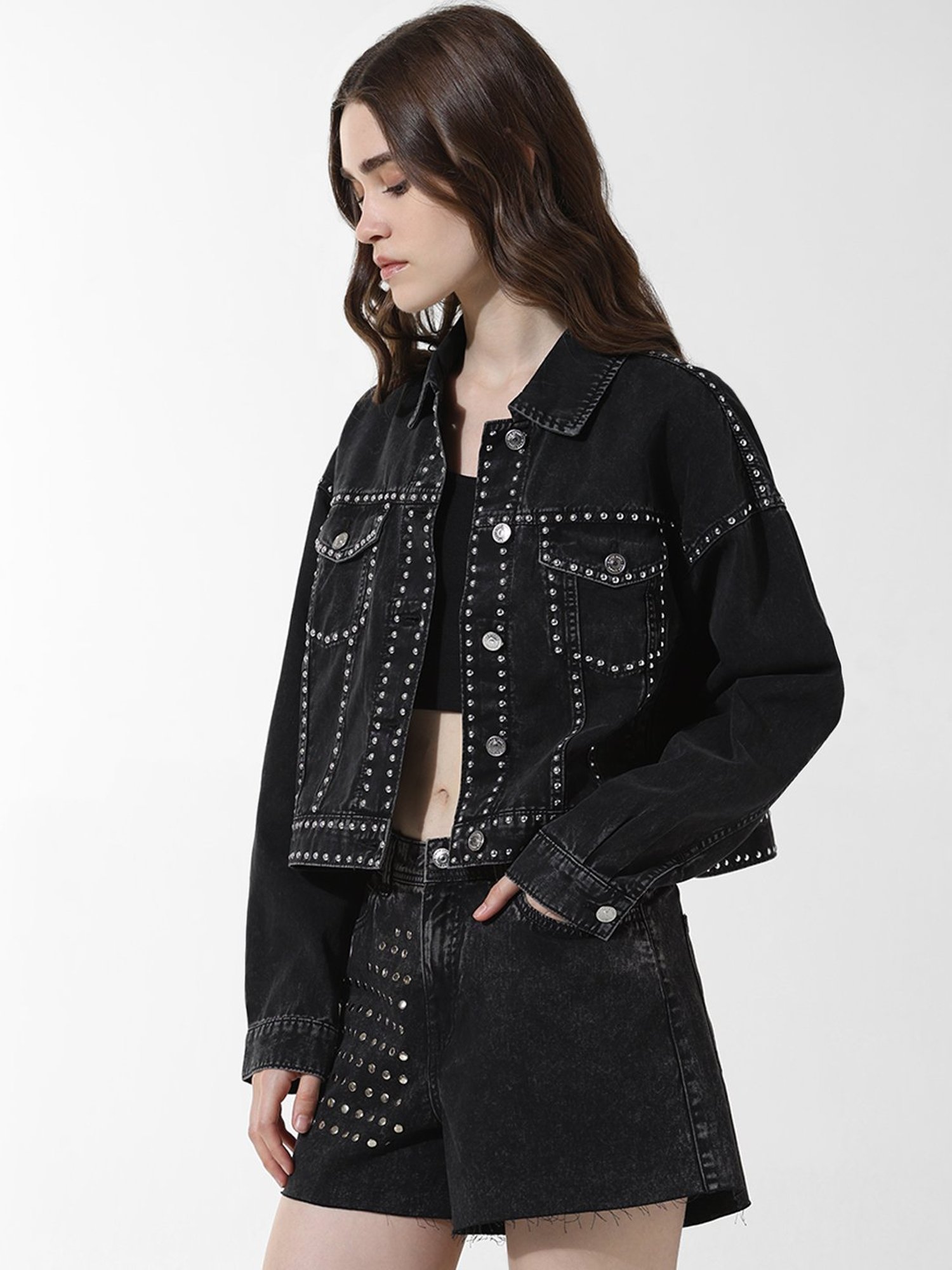 Only Black Cotton Regular Fit Denim Jacket