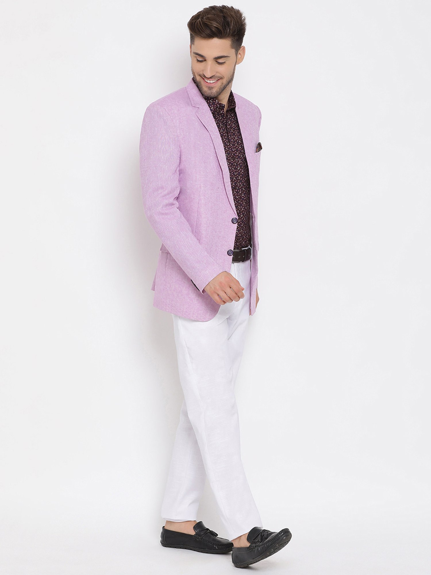 Hangup Plus Purple & White Regular Fit Notch Lapel Three Piece Suit