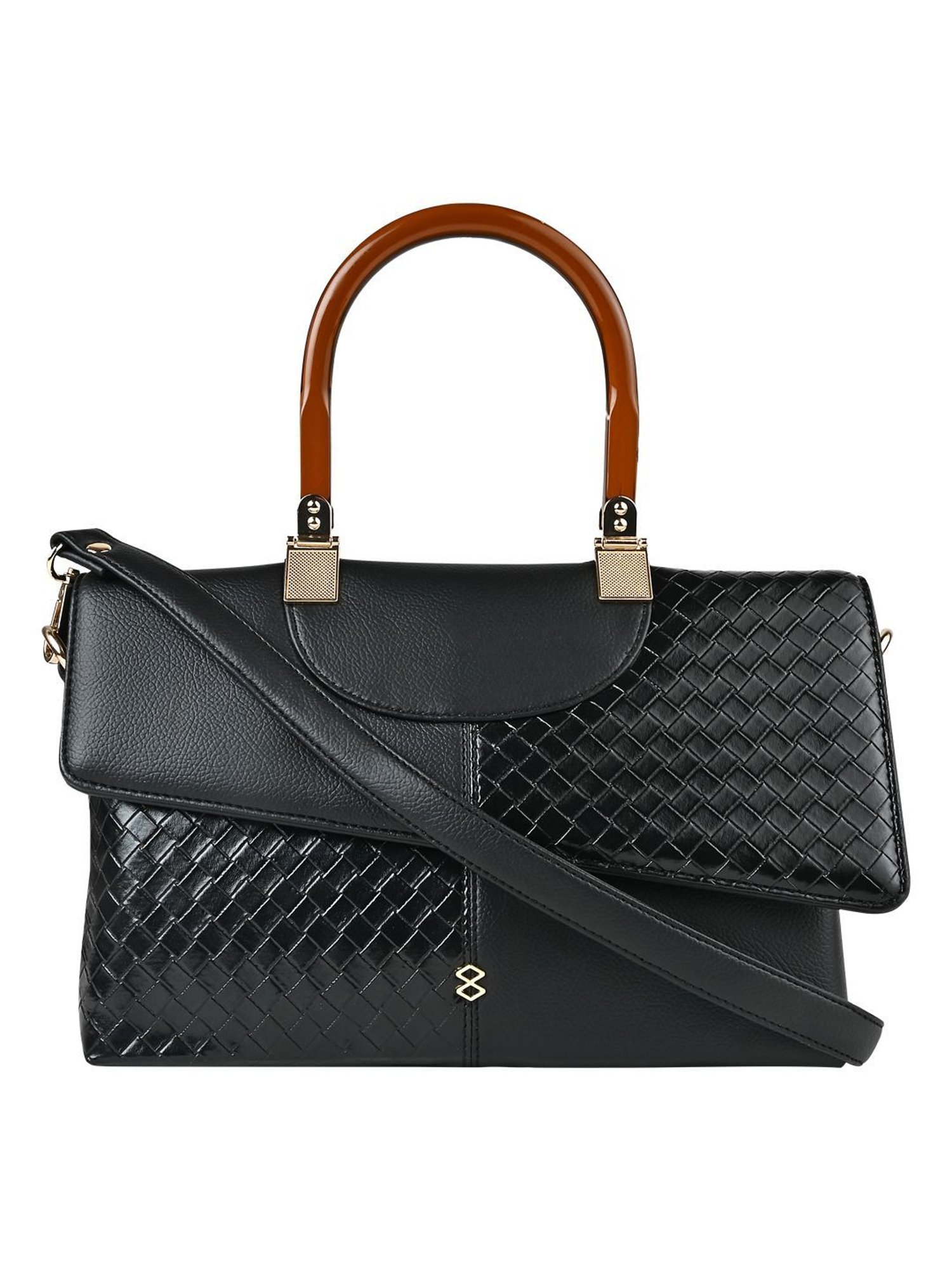 Horra Black Textured Medium Satchel Handbag