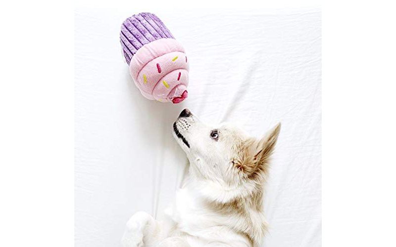 ZippyPaws - Cupcake Stuffed Plush Dog Toy with Two Squeakers - Pink