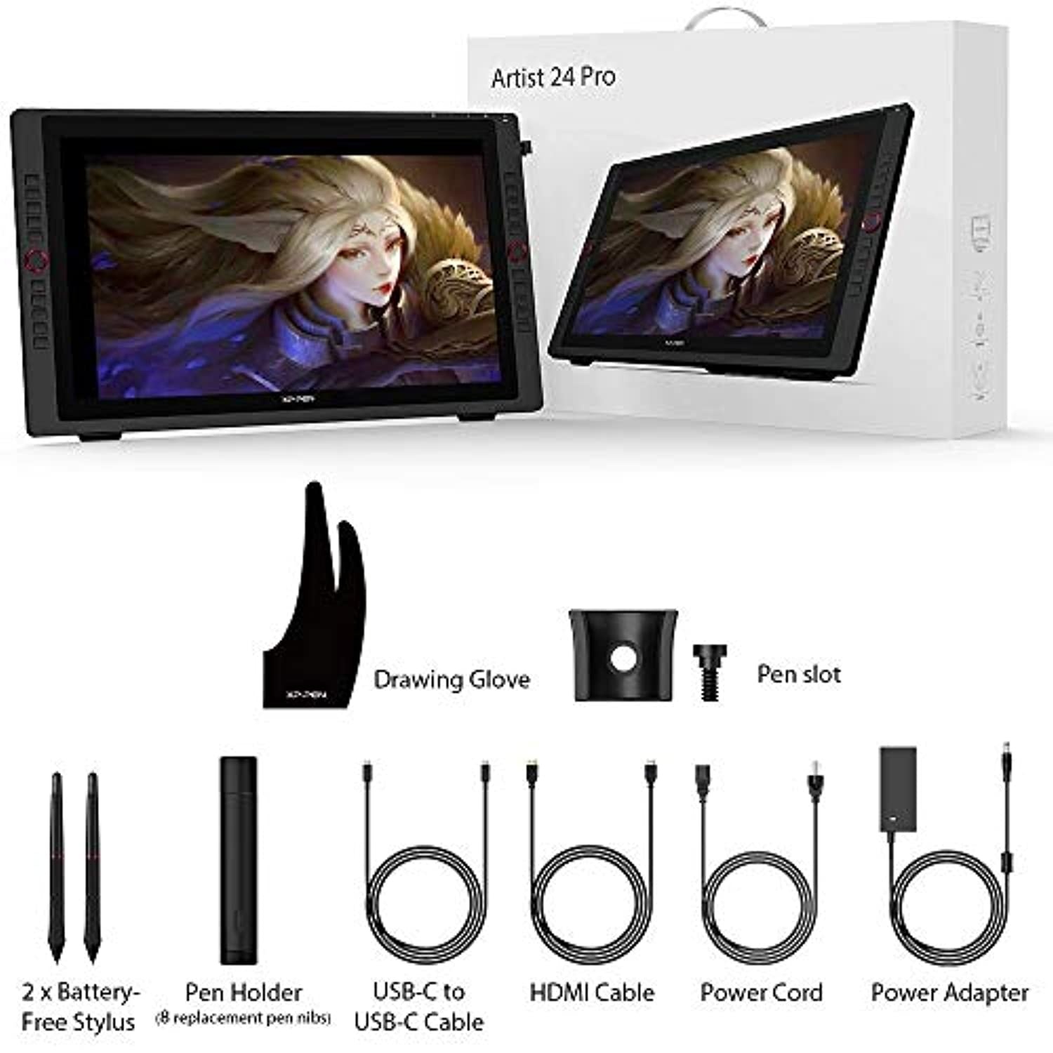 XP-PEN Artist24 Pro Drawing Pen Display 2K Resolution Graphics Tablet 23.8 Inch Screen Supports a USB-C to USB-C Connection?20 Customizable Shortcut Keys and Tilt Function? (MYXArtist24Pro)