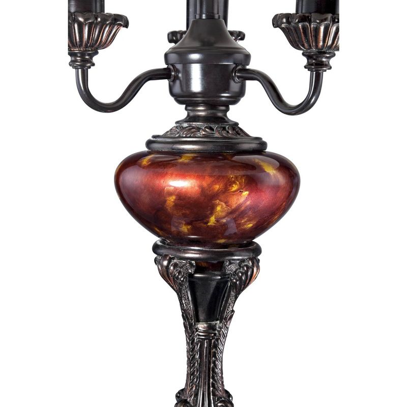 Barnes and Ivy Traditional Table Lamp English Bronze Tortoise Shell Glass Off White Bell Shade for Living Room Family Bedroom
