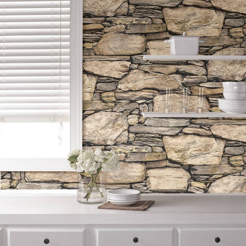 NuWallpaper Hadrian Stone Wall Peel & Stick Wallpaper Sand Stone