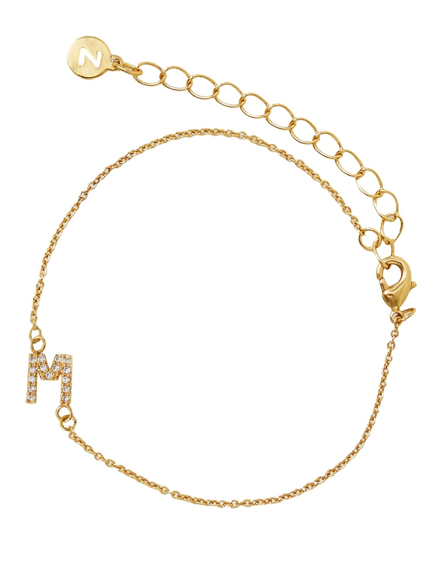 Accessorize London Women's Z Real Gold Plated Cubic Zirconia Initial Bracelet Letter M