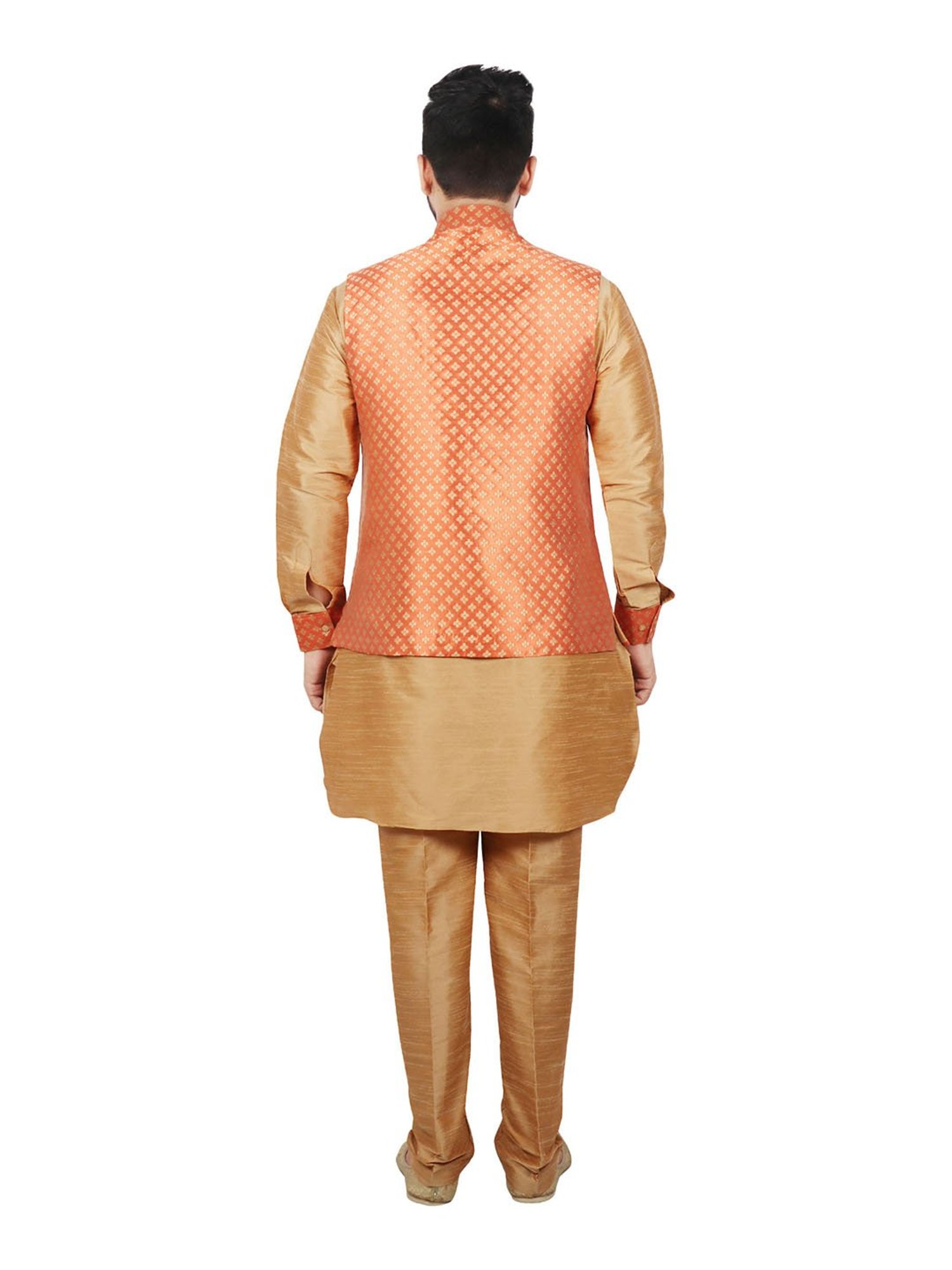 SG RAJASAHAB Orange Printed Kurta & Pant Set With Jacket