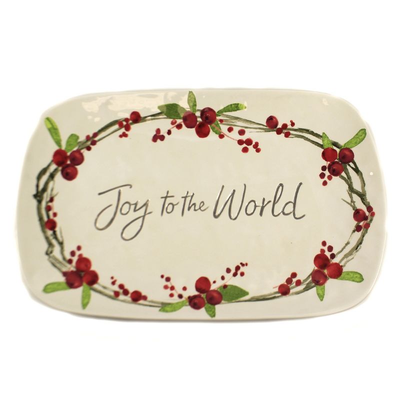 Tabletop 8.75" Joy To The World Platter Christmas Berries Burton & Burton  -  Serving Platters
