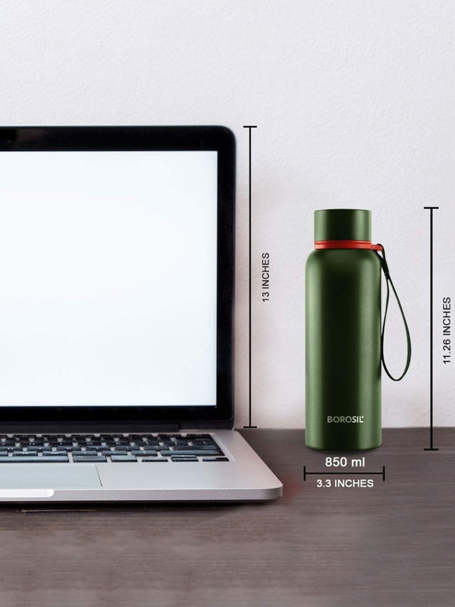 Borosil Green Stainless Steel Double Wall Vaccum Insulated Water Bottles (850ml)