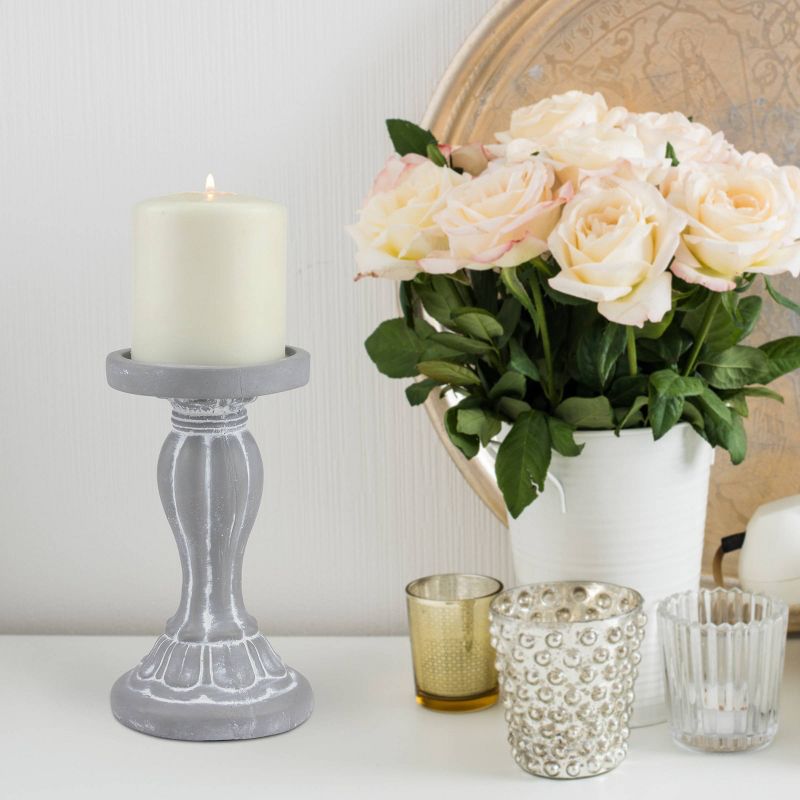 6.7" Decorative Cement Pillar Candle Holder - Stonebriar Collection