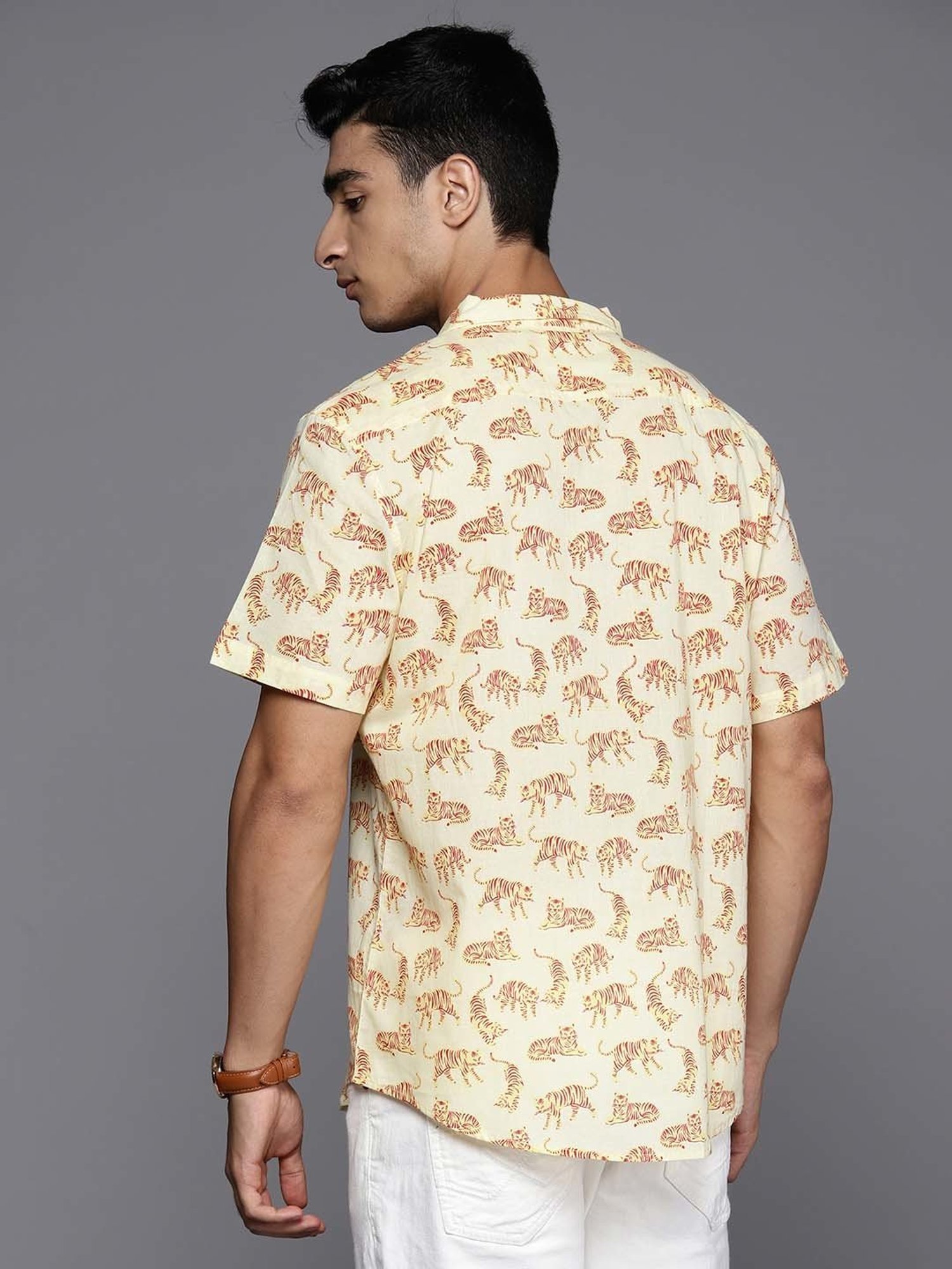 Indo Era Light Yellow Regular Fit Printed Ethnic Shirt