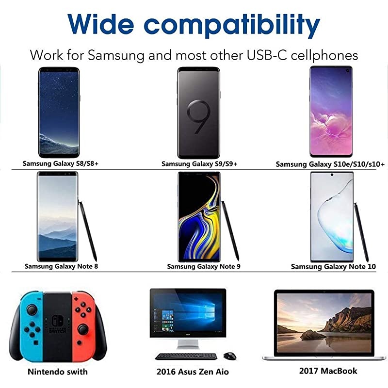 Fast Charger kit Compatible Samsung Galaxy S10 S10+ S10e S9 S8 PlusEdgeActiveNote 8 Note 9 Wall Plug Power Adapter with USB Type C Cable Cord 2 Pack