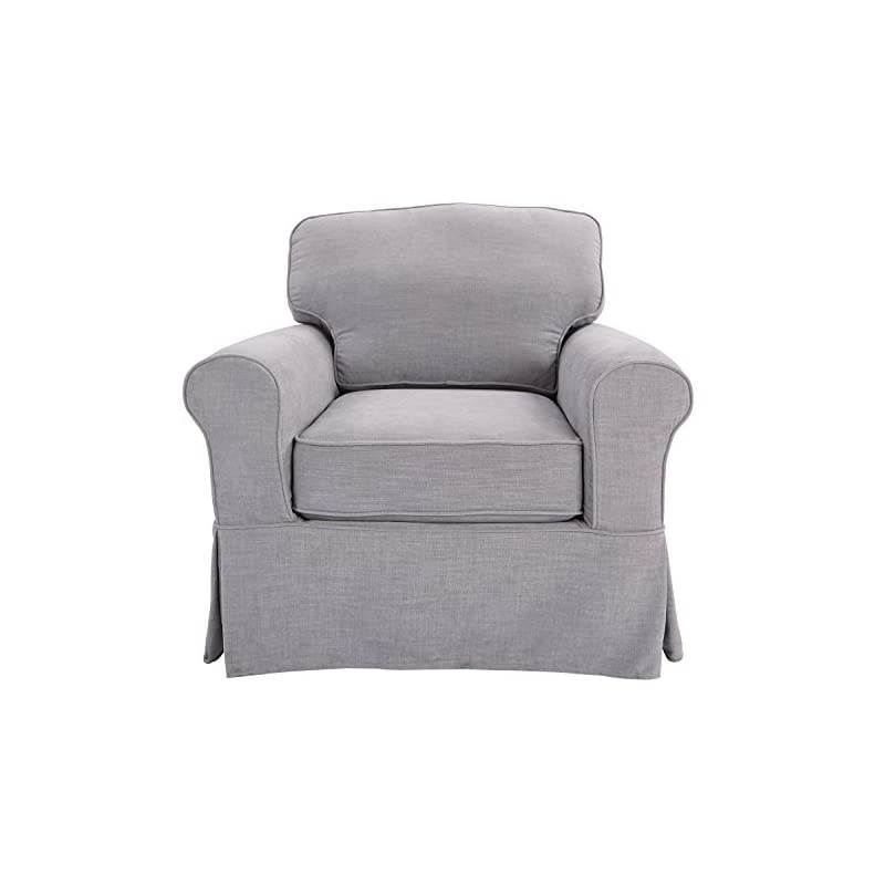 Home Furnishings Ashton Slipcover Round Arm Chair, Grey