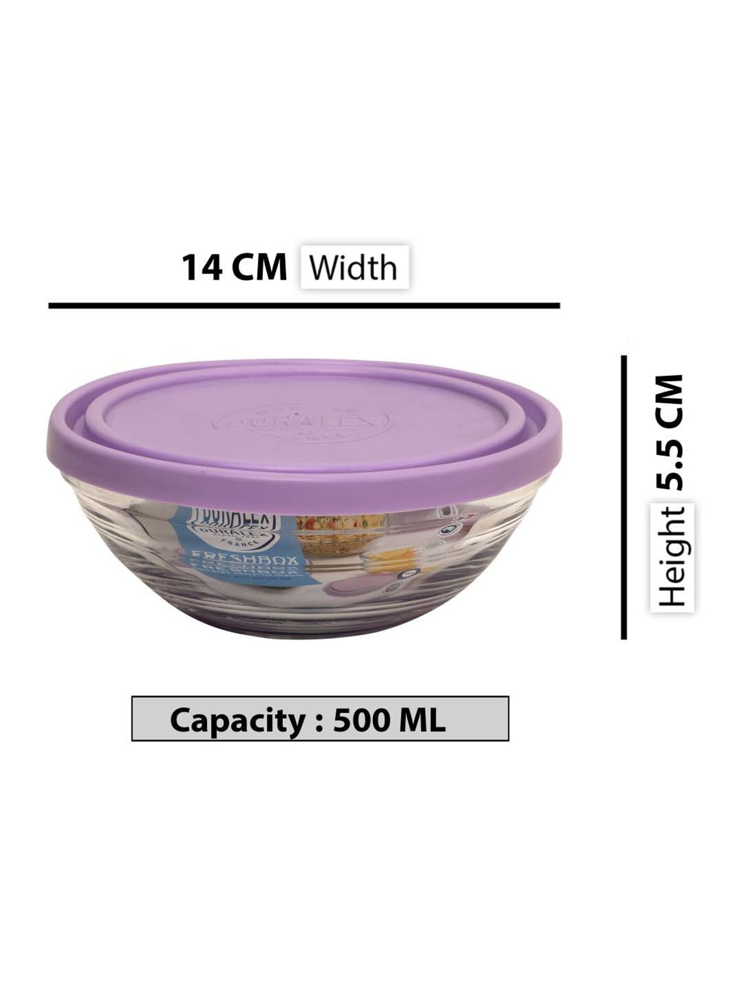 Duralex 'Freshbox' Transparent & Purple Glass 14 cm Container With Lid (0.5 L) - Set of 3
