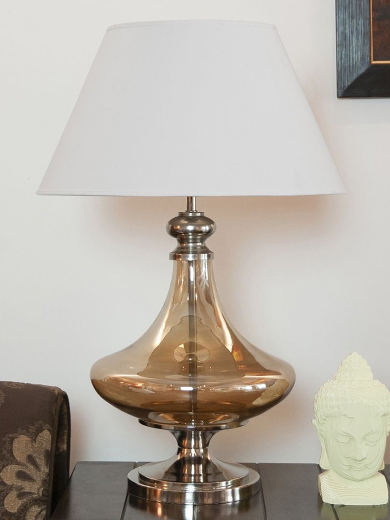 Kapoor Lamp Shades Gold & White Glass Delicea Luster & Cotton Shade Table Lamp