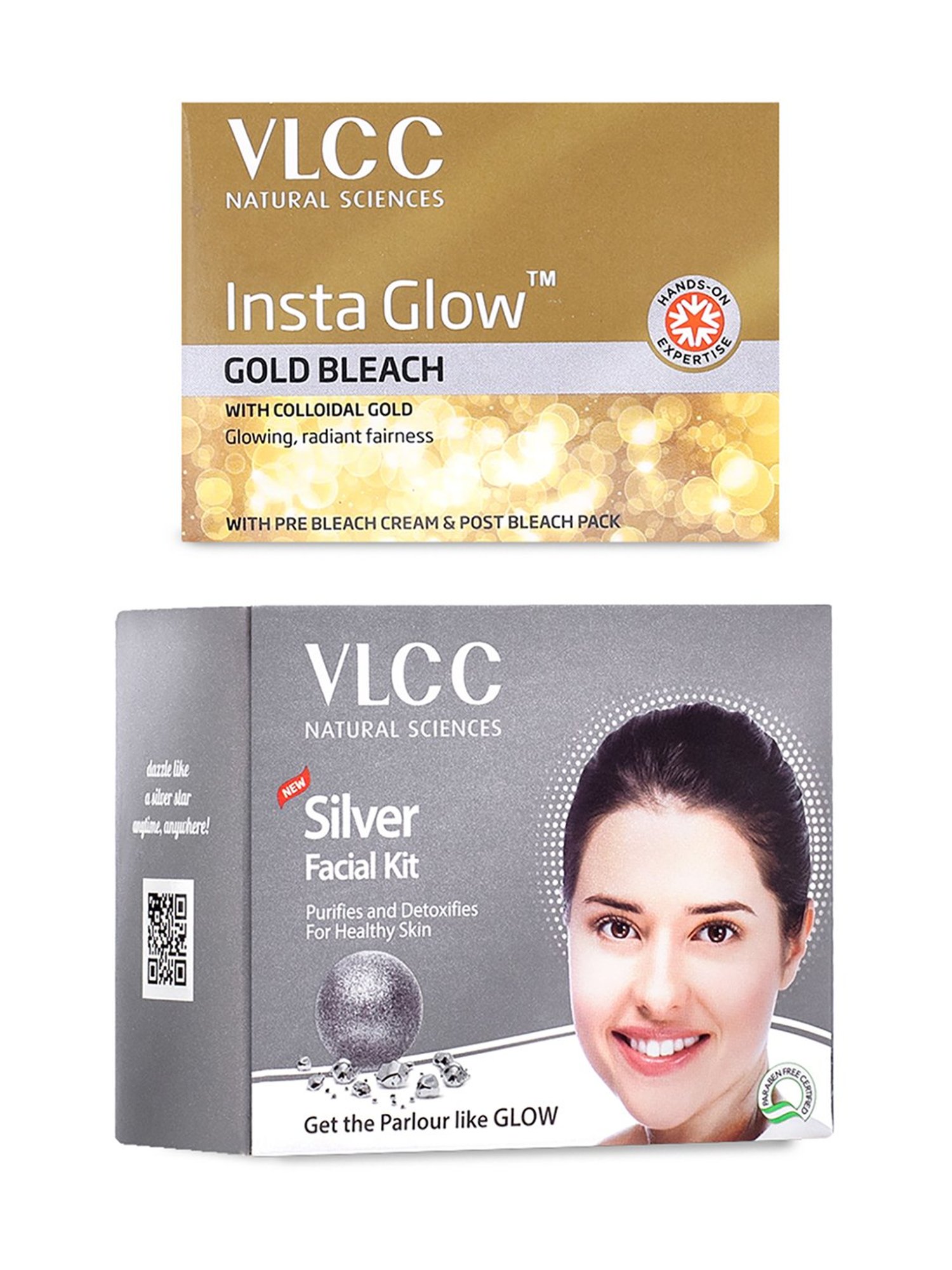 VLCC Silver Facial Kit & Insta Glow Gold Bleach Combo